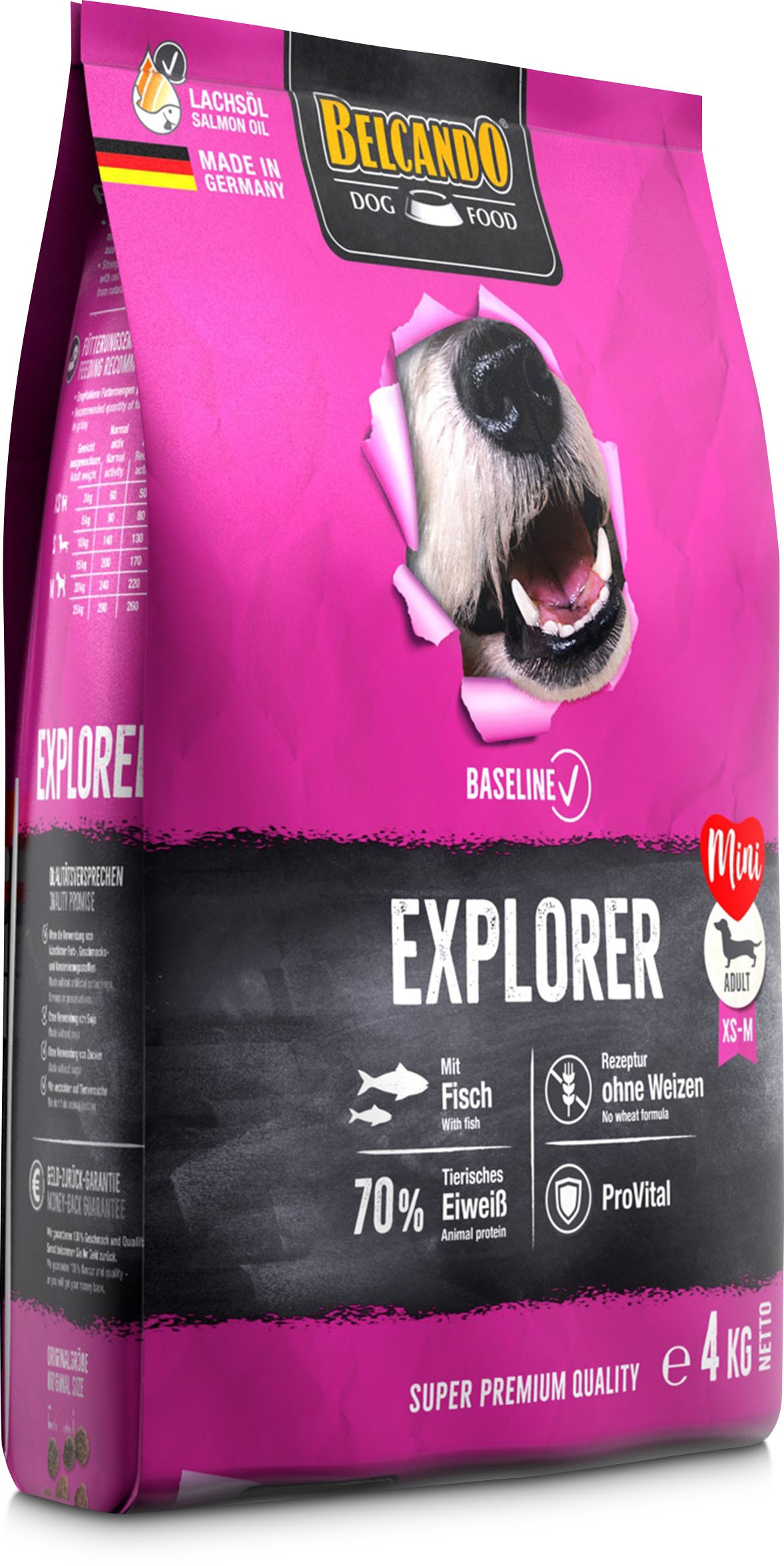 BELCANDO BASELINE EXPLORER για ενήλικους σκύλους μικρόσωμων και μεσαίων φυλών με κανονική ή έντονη δραστηριότητα, με ψάρι 4kg